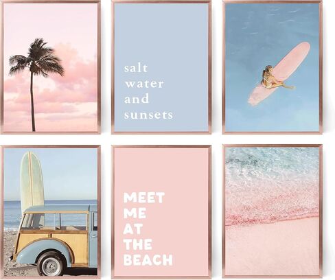 6Pcs Boho Coastal Wall Art Beach Palm Tree Seashell Posters Prints with “Here Comes the Sun" Neutral Ocean Themed Pictures Wall Decor for Bedroom Dorm Apartment Home Decoration 8''x10'' Unframed in Saudi Arabia