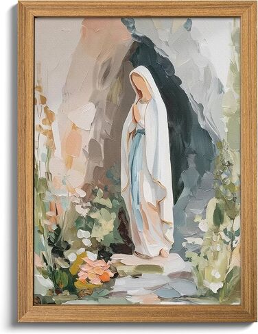 Framed 3D Textured Virgin Mary Wall Art, Hand Drawn Sandstone Catholic Wall Decor Painting, Christian Religion Artwork Pictures for Prayer Room Living Room Bedroom 12x16 Inch in Saudi Arabia