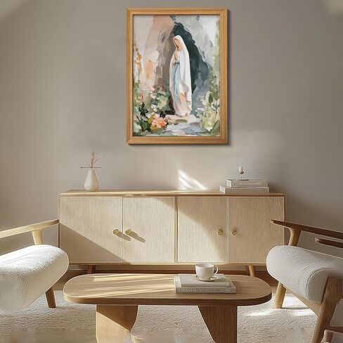 Framed 3D Textured Virgin Mary Wall Art, Hand Drawn Sandstone Catholic Wall Decor Painting, Christian Religion Artwork Pictures for Prayer Room Living Room Bedroom 12x16 Inch in Saudi Arabia