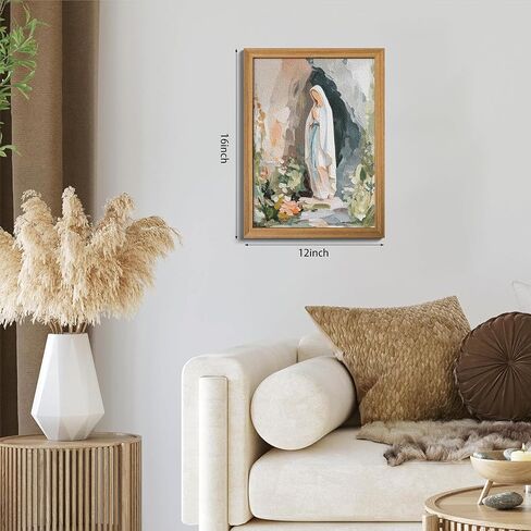 Framed 3D Textured Virgin Mary Wall Art, Hand Drawn Sandstone Catholic Wall Decor Painting, Christian Religion Artwork Pictures for Prayer Room Living Room Bedroom 12x16 Inch in Saudi Arabia