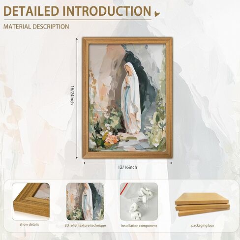 Framed 3D Textured Virgin Mary Wall Art, Hand Drawn Sandstone Catholic Wall Decor Painting, Christian Religion Artwork Pictures for Prayer Room Living Room Bedroom 12x16 Inch in Saudi Arabia