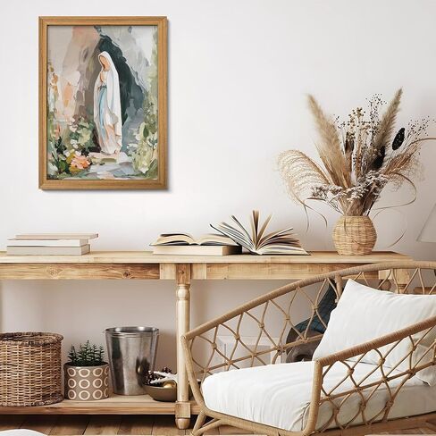 Framed 3D Textured Virgin Mary Wall Art, Hand Drawn Sandstone Catholic Wall Decor Painting, Christian Religion Artwork Pictures for Prayer Room Living Room Bedroom 12x16 Inch in Saudi Arabia