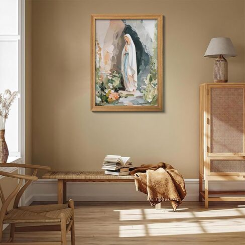 Framed 3D Textured Virgin Mary Wall Art, Hand Drawn Sandstone Catholic Wall Decor Painting, Christian Religion Artwork Pictures for Prayer Room Living Room Bedroom 12x16 Inch in Saudi Arabia