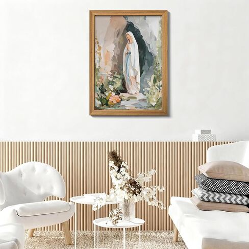 Framed 3D Textured Virgin Mary Wall Art, Hand Drawn Sandstone Catholic Wall Decor Painting, Christian Religion Artwork Pictures for Prayer Room Living Room Bedroom 12x16 Inch in Saudi Arabia