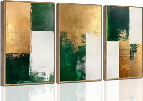 3 Pcs Emerald Green and Gold Canvas Wall Art Modern Luxury Abstract Minimalist Neutral Green gold Pictures Wall Decor Poster Print Artwork for Living Room Bedroom Office Home Decora Unframed in Saudi Arabia