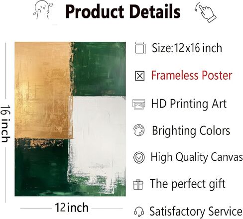 3 Pcs Emerald Green and Gold Canvas Wall Art Modern Luxury Abstract Minimalist Neutral Green gold Pictures Wall Decor Poster Print Artwork for Living Room Bedroom Office Home Decora Unframed in Saudi Arabia