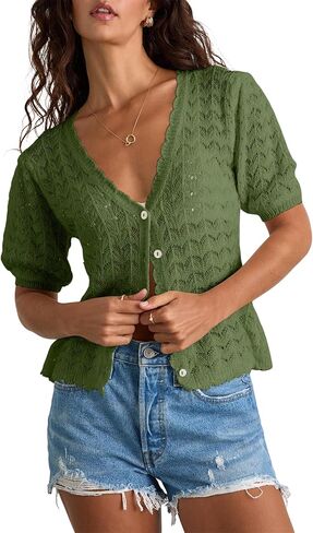 سترة نسائية من Elitechoice بأكمام قصيرة ورقبة على شكل حرف V خفيفة الوزن ومتماسكة بأزرار علوية كاجوال in Kuwait