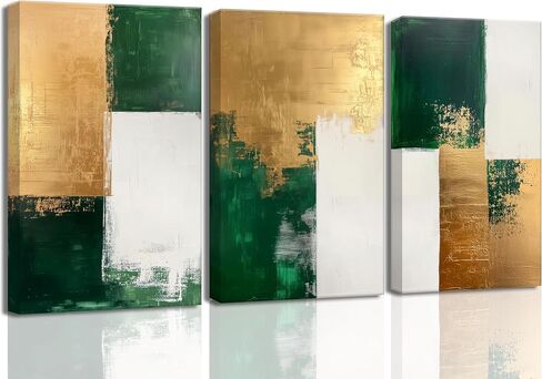 3 Pcs Emerald Green and Gold Canvas Wall Art Modern Luxury Abstract Minimalist Neutral Green gold Pictures Wall Decor Poster Print Artwork for Living Room Bedroom Office Home Decora Unframed in Saudi Arabia