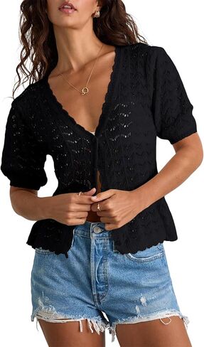 Elitechoice Women's Short Sleeve Cardigan V-Neck Lightweight Button-Up Knit Casual Top in Saudi Arabia