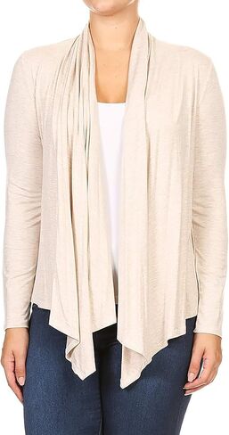Women's Plus Size Long Sleeves Loose Fit Waist Length Solid Cardigan Made in USA XL-3XL in Kuwait