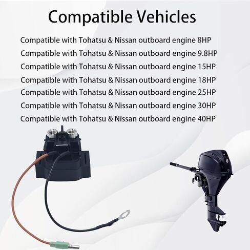 Starter Solenoid Relay 12V 2 Terminals Compatible with Tohatsu & Nissan Outboard Engine 8HP 9.8HP 15HP 18HP 25HP 30HP 40HP Starter Relay Solenoid Replacement for 3H8-76040-0 3H8760400M in Kuwait