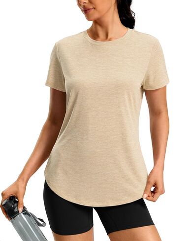 Women's Workout Shirts Bum-Covering Length Short Sleeve Lightweight Dry Fit Athletic Hiking Running Summer Tops for Women in Saudi Arabia