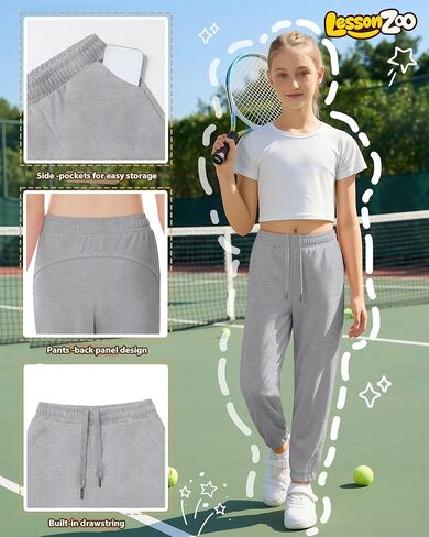 3 Pack Girls Sweatpants Joggers Elastic Drawstring Jogger Tapered Athletic Sweat Pants with Pockets for 5-14Y Kids in Saudi Arabia