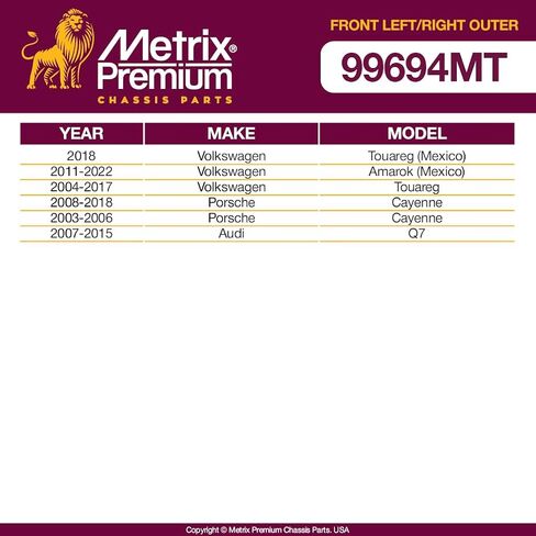 Metrix Premium Chassis Parts - Front Left & Right Outer Tie Rod End Kit Fits 18 Volkswagen Touareg (Mexico), 04-17 Touareg, 08-18 Porsche Cayenne, 07-15 Audi Q7, ES800655, ES800656, Made in Europe in Saudi Arabia