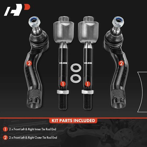 مجموعة A-Premium مكونة من 4 قطع، مجموعة نهاية قضيب الربط الأمامي الداخلي والخارجي، متوافقة مع Toyota Land Cruiser 2008-2011/2013-2021 وLexus LX570 2008-2011/2013/2015-2021 in Saudi Arabia