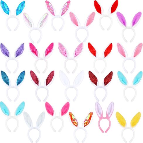 22 Pack Easter Bunny Ears Headband Plush Satin Rabbit Ears Headband Cute Bunny Cosplay Headbands for Kids Adult Ester Party Accessories, 4 Styles Multicolor in Kuwait