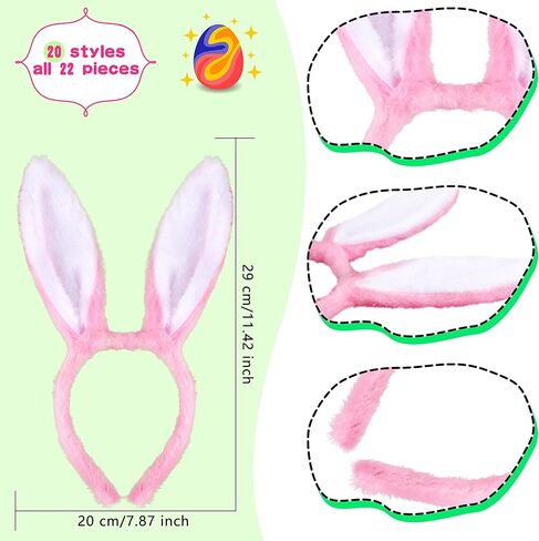 22 Pack Easter Bunny Ears Headband Plush Satin Rabbit Ears Headband Cute Bunny Cosplay Headbands for Kids Adult Ester Party Accessories, 4 Styles Multicolor in Kuwait