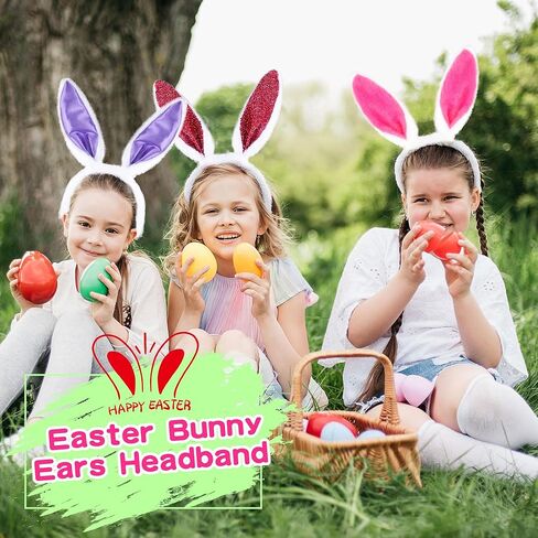 22 Pack Easter Bunny Ears Headband Plush Satin Rabbit Ears Headband Cute Bunny Cosplay Headbands for Kids Adult Ester Party Accessories, 4 Styles Multicolor in Kuwait