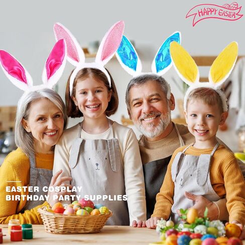 22 Pack Easter Bunny Ears Headband Plush Satin Rabbit Ears Headband Cute Bunny Cosplay Headbands for Kids Adult Ester Party Accessories, 4 Styles Multicolor in Kuwait