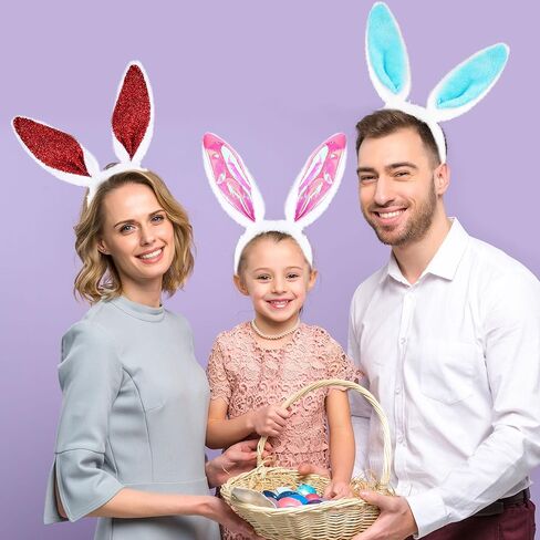 22 Pack Easter Bunny Ears Headband Plush Satin Rabbit Ears Headband Cute Bunny Cosplay Headbands for Kids Adult Ester Party Accessories, 4 Styles Multicolor in Kuwait
