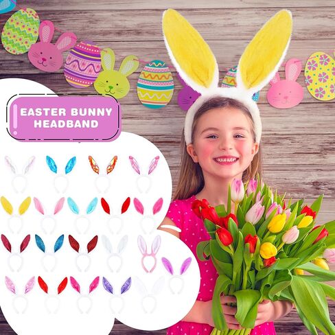 22 Pack Easter Bunny Ears Headband Plush Satin Rabbit Ears Headband Cute Bunny Cosplay Headbands for Kids Adult Ester Party Accessories, 4 Styles Multicolor in Kuwait