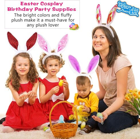 22 Pack Easter Bunny Ears Headband Plush Satin Rabbit Ears Headband Cute Bunny Cosplay Headbands for Kids Adult Ester Party Accessories, 4 Styles Multicolor in Kuwait