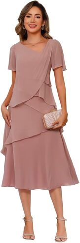 Women's Short Sleeve Mother of The Bride Dresses for Wedding 2026 Chiffon Formal Evening Dress PUS069 in Saudi Arabia