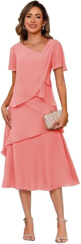Women's Short Sleeve Mother of The Bride Dresses for Wedding 2026 Chiffon Formal Evening Dress PUS069 in Saudi Arabia