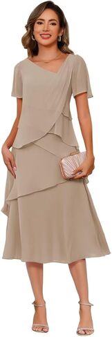 Women's Short Sleeve Mother of The Bride Dresses for Wedding 2026 Chiffon Formal Evening Dress PUS069 in Kuwait