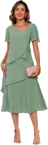 Women's Short Sleeve Mother of The Bride Dresses for Wedding 2026 Chiffon Formal Evening Dress PUS069 in Saudi Arabia