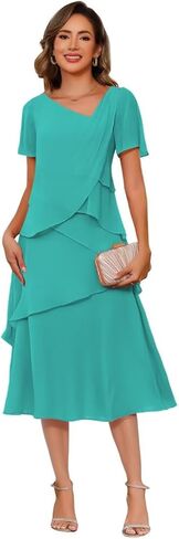 Women's Short Sleeve Mother of The Bride Dresses for Wedding 2026 Chiffon Formal Evening Dress PUS069 in Saudi Arabia