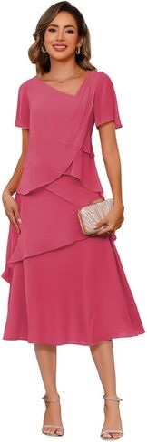 Women's Short Sleeve Mother of The Bride Dresses for Wedding 2026 Chiffon Formal Evening Dress PUS069 in Saudi Arabia