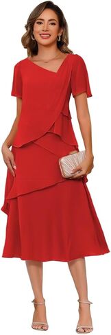 Women's Short Sleeve Mother of The Bride Dresses for Wedding 2026 Chiffon Formal Evening Dress PUS069 in Saudi Arabia
