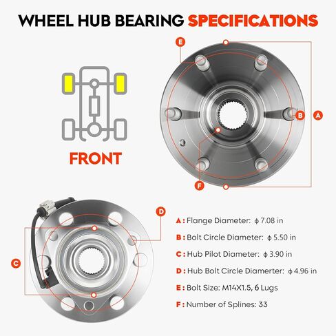 مجموعة محمل محور العجلة الأمامية 4WD/AWD لسيارة تشيفي سيلفرادو أفالانش 1500 إكسبريس، تاهو سوبربان، لسيارة جي إم سي سييرا لكاديلاك إسكاليد 99-07 6 ​​العروة ث/ABS يستبدل 515036 قطعة واحدة in Kuwait