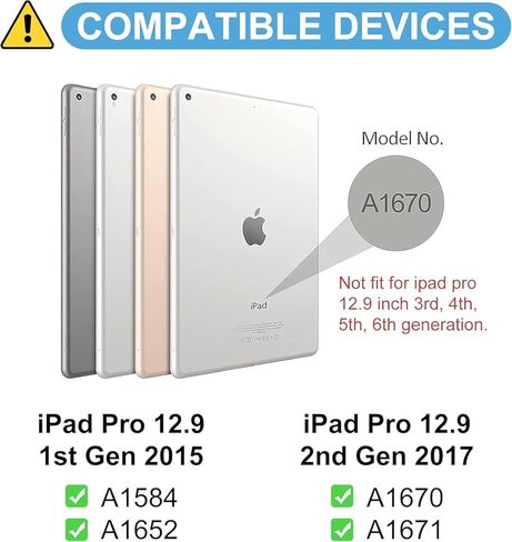 for iPad Pro 12.9 Case with Keyboard, Magnetic Detachable Wireless Bluetooth Keyboard, Slim Protection Case with Pencil Holder for iPad Pro 12.9 2nd 2017/1st 2015 Gen (A1670/A1671/A1584/A1652), Black in Kuwait