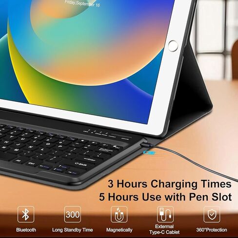 for iPad Pro 12.9 Case with Keyboard, Magnetic Detachable Wireless Bluetooth Keyboard, Slim Protection Case with Pencil Holder for iPad Pro 12.9 2nd 2017/1st 2015 Gen (A1670/A1671/A1584/A1652), Black in Kuwait