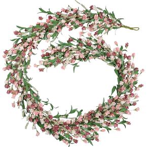 9ft Spring Flower Garland for Mantle Decor: Artificial Floral Vine with Greenery for Wedding Arch, Fireplace, Table & Wall, All Season Home Decor for Summer, Easter, Mother's Day (Pink) in Kuwait