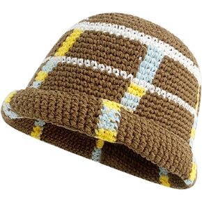 Women Crochet Bucket Hat Handmade Cloche Hat Knitted Beanies Floppy Fishing Hat Striped Outdoor Rainbow Color Hat in Kuwait