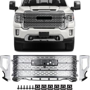 W/Camera View Glossy Black Grille Set 2pcs Compatible with 2020-2023 CMC Sierra 2500 Front Grille & Lower Front Grille in Kuwait