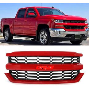شبكة شواء أمامية على شكل قرص العسل متوافقة مع 2016 2017 2018 تشيفي سيلفرادو 1500 LS نموذج بيك اب أحمر حار + غطاء شبكات المصد الأمامي مطلي باللون الأسود لاستبدال 84374385، 84602489، 84056776 in Kuwait