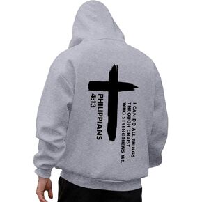 I Can Do All Things Through Christ Front & Back Cross Print Pullover Hoodie Plus Size Unisex Pullover Sweatshirts in Kuwait