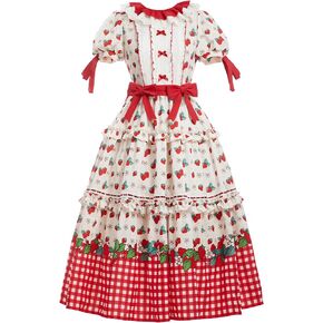 Micotaku Strawberry Shortcake Officially Licensed Women’s Vintage Red Cottagecore Lolita Dress Set in Kuwait