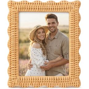 Fiwochic الروطان إطار الصورة 8 × 10 الخوص نسج بوهو إطار الصورة الروطان جدار ديكور منضدية عرض هدية - إطارات الصور صدفي لأمي النساء أصدقاء الأسرة ريفي مزرعة الساحلية in Kuwait