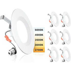 Ensenior 5/6 Inv 5cct LED Can Light 12 حزمة ، إضاءة Retrofit LED ، تقليم الحواجز ، قابلة للضرب ، 9W = 110W ، 1000LM ، 2700K/3000K/3500K/4000K/5000K قابلة للاختيار ، IC تصنيف - ETL & FCC in Kuwait