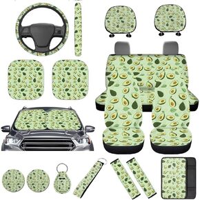 16 Pcs Strawberry Car Seat Covers Full Set Black Car Sunshade for Windshield Auto Steering Wheel Cover Armrest Cushion Head Rest Protector Seat Belt Covers with Keychain Fruit Accessories in Saudi Arabia