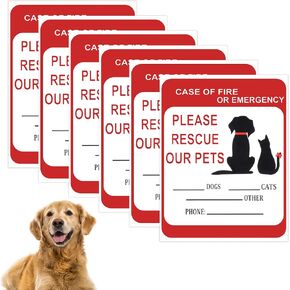 6 PCS Pet Alert Safety Fire Rescue Sticker, Pet Fire Rescue Sticker for Window and Car, in Case of Fires or Emergency Please Rescues Our Pets Stickers, 5x4 Inch in Kuwait