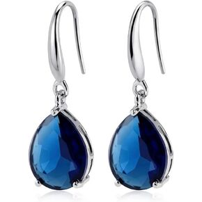 Blue Sapphire Teardrop Earrings for Women - Navy Blue Gemstone Dangle Earrings, Silver Tone Fashion Jewelry for Weddings, Prom & Daily Wear in Kuwait