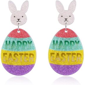 Easter Earrings for Women Cute Glitter Acrylic Bunny Egg Rabbit Dangle Earrings Colorful Spring Earring Happy Easter Jewelry Gifts Accessories in Kuwait