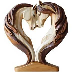 Handcrafted Wooden Double Horse Head Heart Sculpture - Romantic Horse Statue for Home Decor, Living Room & Bedroom Accent Piece, Ideal Gift for Horse Lovers, Anniversary & Valentine’s Day Present in Saudi Arabia