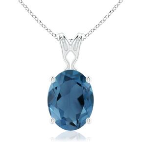 Angara Natural London Blue Topaz Solitaire Pendant for Women | Vintage in 14K Solid Gold/Platinum With 18" Chain | December Birthday, Gemstone Jewelry Gift in Kuwait